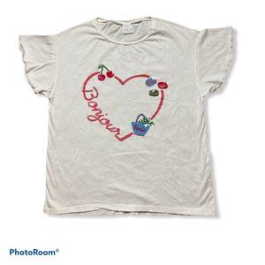 Zara Girl’ Flutter Sleeve T-Shirt With Cherry Graphic Girl’s Size 14  [K36]